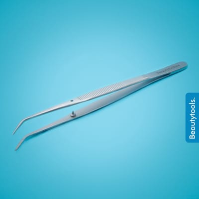 BeautyTools Punt Pincet SOLID-GRIP - Pincet met Microvertanding Voor Splinters en Hobby - Kromme Bek - Tweezers (15 cm) - Inox (PT-1024)