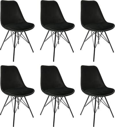 KICK® VELVET Kuipstoelen Zwart – Set van 6 – Eetkamerstoelen – Velvet – Zwart Frame