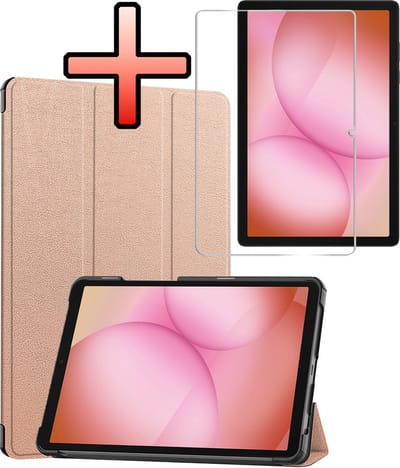 Hoes - Geschikt voor Samsung Galaxy Tab A11 Plus - Met Screenprotector - Trifold Bookcase - Hard Cover - Hardcover Book Case - Tablet Hoesje - Rosé goud