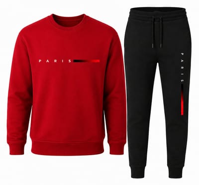 Trainingspak heren – Sweater en Sportbroek – Comfortabel Joggingpak – Unisex Streetwear Set – PARIS Design – Rood – XS