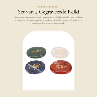 Dailygoods - Set van 4 Gegraveerde Reiki Balancerende Kristallen voor Meditatie