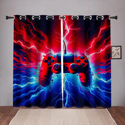 2 pièces Rideau de fenêtre Cartoon Gaming Play Station Salon Chambre pour Décoration Chambre de Garçons Gamer Ados Enfants Jouant au Jeu Vidéo W50H130(CM)x2pcs&Grommet Top