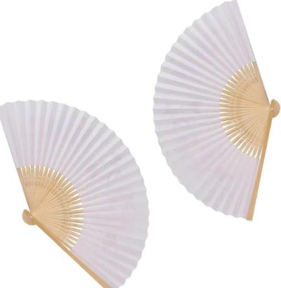 Allecto Plus - Set van 2 Witte Handwaaiers van Bamboe met Vintage Design voor Zomerfeesten en Bruiloftsgasten