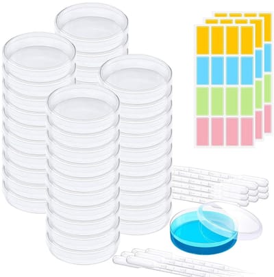 Set van 40 Steriele Petri Schalen van 60 mm met Deksel en 20 Plastic Pipetten voor Microbiologisch Onderzoek en Cultuur van Micro-organismen