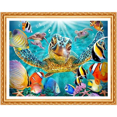 5D Diamant Schilderen, Diamant, 3D Patroon Zeeschildpad Goudvis Canvas Schilderij Wall Art Foto Geschenken 20X30CM blue
