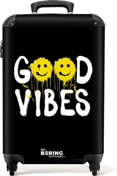 NoBoringSuitcases.com® - Handbagage koffer lichtgewicht - Reiskoffer trolley - Quote 'Good Vibes' als graffiti kunstwerk - Rolkoffer met wieltjes - Past binnen 55x40x20 en 55x35x25