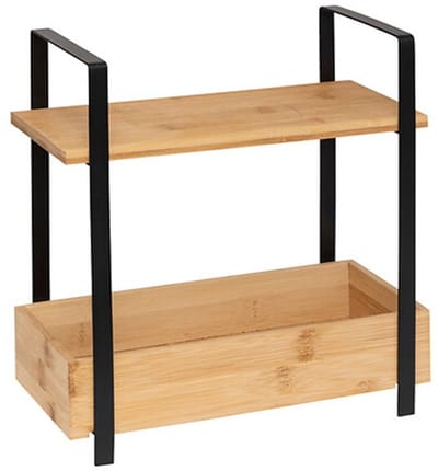 5Five Keuken/aanrecht rekje - metaal/bamboe hout - 30 x 14 x 30 cm - keuken organizer - naturel/zwart - 2 levels