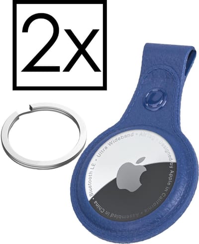 Hoesje Geschikt voor Apple AirTag Sleutelhanger Houder Leder Look Hoes - Sleutel Hanger Case Hoesje Geschikt voor Apple AirTag Hoesje - Donkerblauw - 2 PACK