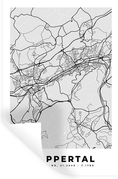 Muurstickers - Sticker Folie - Duitsland - Plattegrond - Kaart - Wuppertal - Stadskaart - 20x30 cm - Plakfolie - Muurstickers Kinderkamer - Zelfklevend Behang - Zelfklevend behangpapier - Stickerfolie