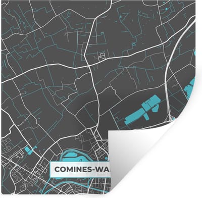 Muurstickers - Sticker Folie - Stadskaart – Grijs - Kaart – Comines Warneton – België – Plattegrond - 100x100 cm - Plakfolie - Muurstickers Kinderkamer - Zelfklevend Behang XXL - Zelfklevend behangpapier - Stickerfolie