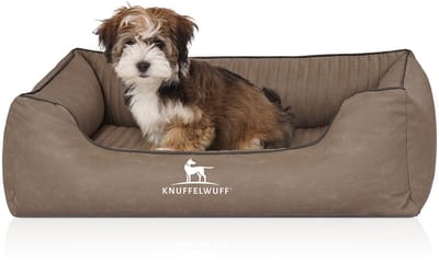 Knuffelwuff orthopedisch hondenbed Columbia van laser-gewatteerd kunstleer M-L 85 x 63cm steenkleurig
