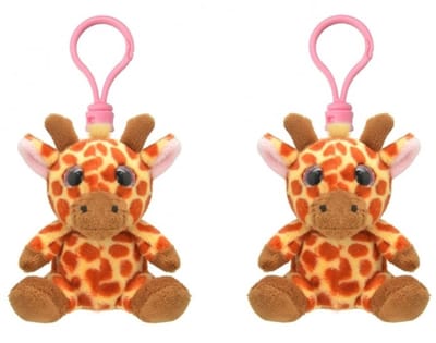 Set van 4x stuks pluche mini knuffel giraf sleutelhanger 9 cm - Dieren knuffel cadeaus artikelen voor kinderen