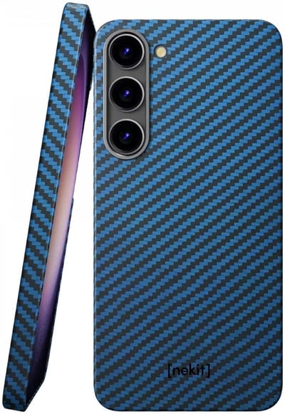 NEKIT Fiber Hoesje Geschikt voor Samsung Galaxy S23 - Compatibel met MagSafe - High-tech Kevlar Aramidevezels 1500D - Back Cover Ultra Dun - Blauw
