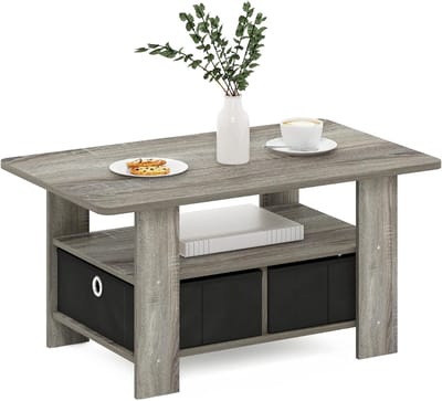 SNJY® Salontafel met Lade - Salontafel met Opbergruimte - Bijzettafel - Bijzettafeltjes Woonkamer - 48D x 80B x 39,6H cm - Grijs/Zwart