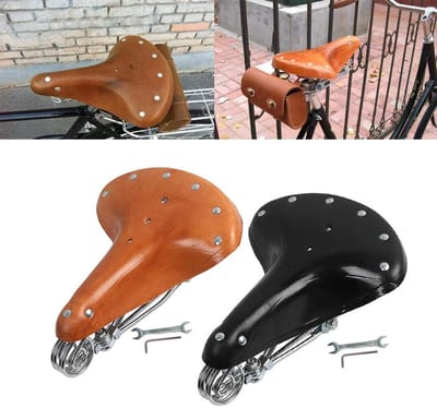 Dailygoody - Fietszadel - Comfortabel fietszadel - Vintage klassiek rundleer met veren - 29 x 21,5 x 12 cm - Natuurlijke ventilatie - Geschikt voor fi
