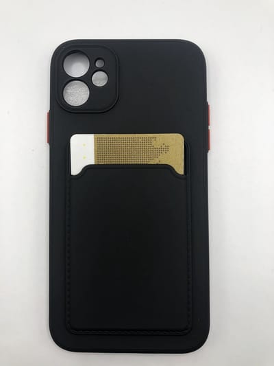 TPU back cover met vakje voor pasje - Geschikt voor iPhone 12 - Siliconen hoesje met pasjes vakje - Zwart