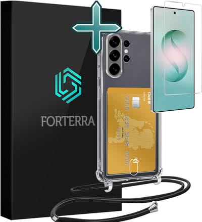 Hoesje Geschikt voor Samsung S26 Ultra Pashouder Case Siliconen Hoes Met Koord Met Screenprotector - Hoes Geschikt voor Samsung Galaxy S26 Ultra Met Telefoonkoord Hoesje Back Cover Met Pasjeshouder - Transparant