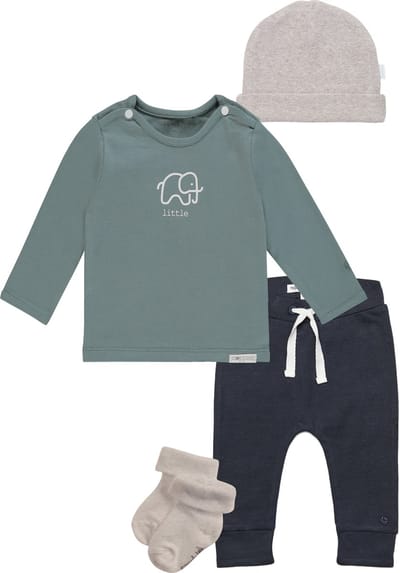 Noppies - Kledingset - 4delig - Broek Bowi Charcoal - Shirt Amanda Mint - Muts Nevel Taupe - 1 paar sokjes - Maat 68