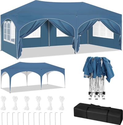 Partytent 3x6 m Blauw - Partytenten - Paviljoen - Waterbestendig - Easy-Up - Tent afneembare wanden