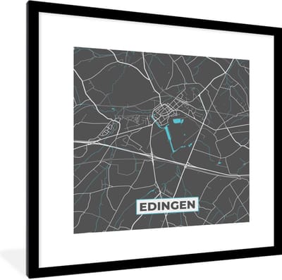 Fotolijst incl. Poster - Stadskaart – Grijs - Kaart – Edingen – België – Plattegrond - 40x40 cm - Posterlijst