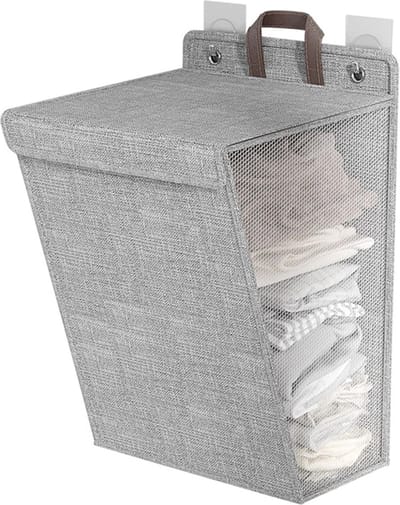 iBright hangende wasmand met Deksel - Inklapbare waszak - 60 Liter - Inclusief Muurbevestiging - Grijs