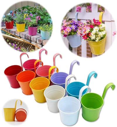 Famanu - Set van 10 metalen hangpotten 13x13,5 cm kleurrijk