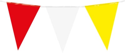 10 meter vlaggenlijn - Rood/Wit/Geel - 15 vlaggen - Plastic voor binnen & buiten - 30 cm vlaggen - Herbruikbare slinger
