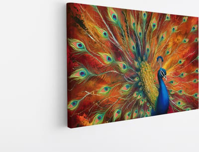 Saammp Canvas Schilderij - Pauw - Dieren - Natuur - 45x30 - Foto op canvas - Wanddecoratie - muurdecoratie Woonkamer - Slaapkamer decoratie - Canvas Print