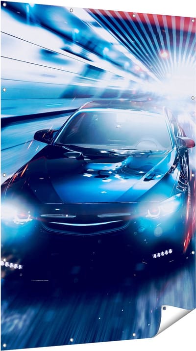 Gards Tuinposter Zwarte Sportwagen Auto - Abstract - 120x180 cm - Tuindoek - Tuindecoratie - Wanddecoratie buiten - Tuinschilderij