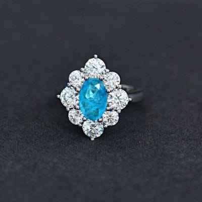 Natuurlijke Ovale Hemelsblauwe 6 *9mm Diamanten Ringen Voor Vrouwen Bruiloftsfeest Jubileumcadeau Echte 925 Sterling Zilver Vrouwelijke Luxe Ring 7 white