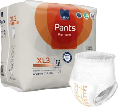 ABENA Pants Premium XL3 - 16x Absorberend Broekje, te Dragen als Gewoon Ondergoed - Voor het Verlies van de Hele Blaasinhoud en (Dunne) Ontlasting - Heupomvang 130-170 cm - Absorptie 2600 ml