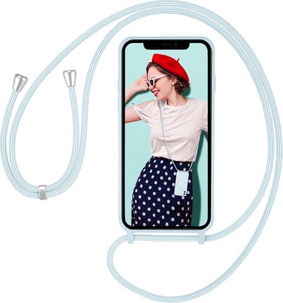 Hoesje met koord - ketting - Draagriem voor Schouder / Nek - Schouder tas - Geschikt voor: iPhone 14 Pro Max - turquoise
