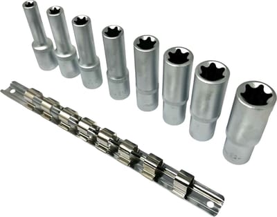E-Torxdoppen set met doppenrail - 8 delig - 1/2'' - Inwendige torxdoppen - Torx dop - ASTA