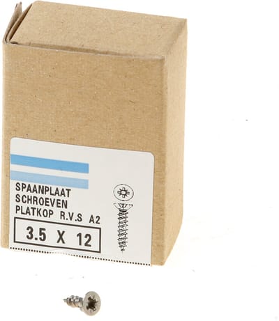 Hoenderdaal Spaanplaatschroef RVS platverzonken kop PZ2 voldraad 3.5X12 (per 200 stuks)