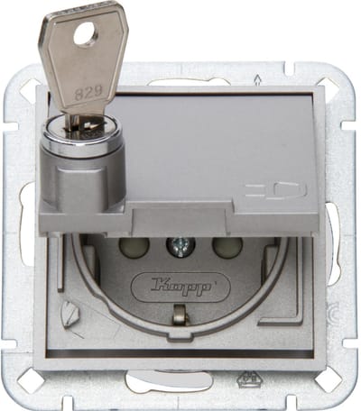 Kopp HK07 wandcontactdoos met afsluitbaar klapdeksel en kinderbeveiliging - staal (951547003) - wandcontactdoos