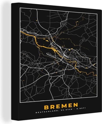 Canvas Schilderij Bremen - Stadskaart - Plattegrond - Duitsland - Kaart - Goud - 20x20 cm - Wanddecoratie