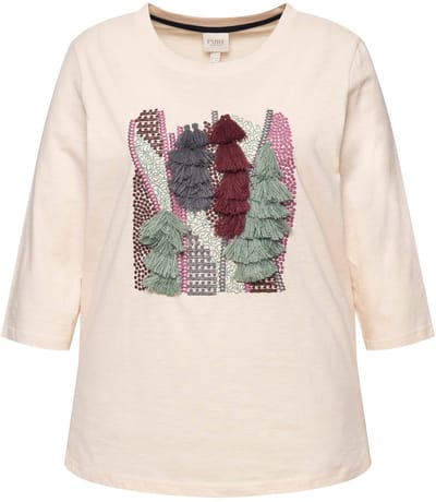 Ulla Popken - Dames - Shirt borduurwerk ronde hals 3/4-mouwen biologisch katoen - Parelwit - Maat 42+