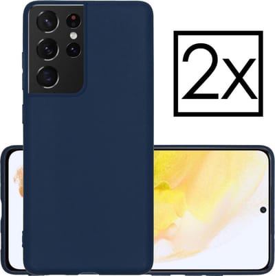 Hoesje - 2 Stuks - Geschikt voor Samsung Galaxy S21 Ultra - Sterk & Shockproof - Case Siliconen - Back Cover - Telefoon Hoes - Donkerblauw