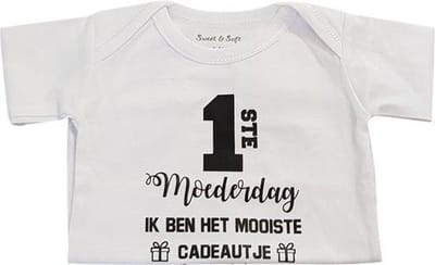 Rompertje baby tekst cadeau mama | eerste moederdag ik ben het mooiste cadeautje | korte mouw | wit zwart | maat 50-56 bekendmaking zwangerschap aanstaande baby jongen meisje unisex