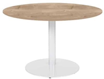 Linesto 120cm ronde vergadertafel op vaste hoogte (74cm) met honey castello 25mm blad en witte (RAL9010) trompetvoet