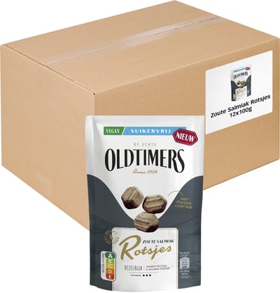 Oldtimers - Drop - Zoute Salmiak Rotsjes Suikervrij - 12 zakjes - 100 gram
