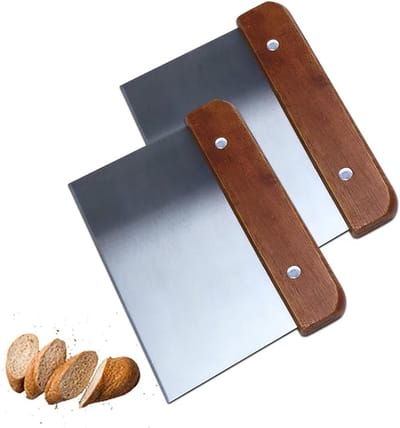 Daity 2 stuks bruine deegkrabber - roestvrij staal - deegkrabber met houten handvat - roestvrij staal - deegsnijder voor taart - pizza - brood snijden - keukenbenodigdheden