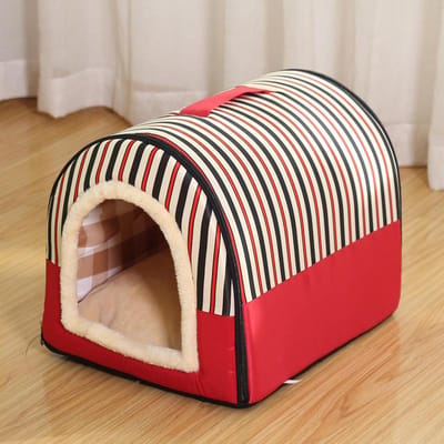 Maison pour Chien Lit pour Chien Chats Petits Animaux Lit pour Dormir Intérieur Doux Confortable Grotte pour Chien Pliable Amovible Chaud Chenil pour Chats S 35x32x28cm