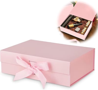 Elegante Roze Cadeaubox met Deksel en Strik, Herbruikbare Verpakking voor Verjaardag, Kerst en Valentijnsdag