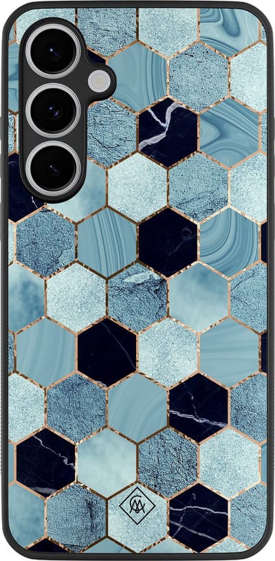 Casimoda® hoesje - Geschikt voor Samsung Galaxy S24 FE - Blue Cubes - Zwart TPU Backcover - Marmer - Blauw