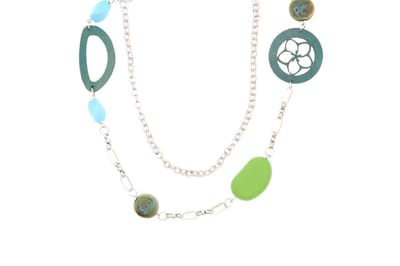 Behave - Zilverkleurige ketting - Kunstzinnige look - Blauw groen detail
