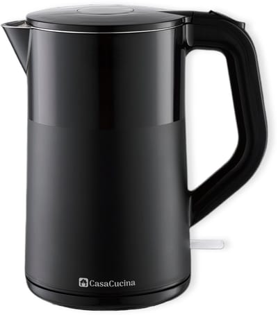 CasaCucina Waterkoker Dubbelwandig - 2200W - Elektrisch - 1.7L - Retro - Met LED - RVS - Cool-touch - Zwart