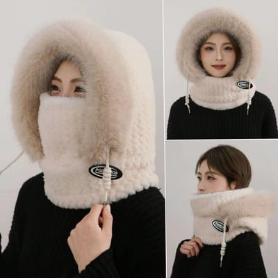 Bonnet de cyclisme Peluche Torsadé Écharpe d'hiver Chaud Cyclisme Coupe-vent Capuche Protège-oreilles Épaissi Anti-froid beige