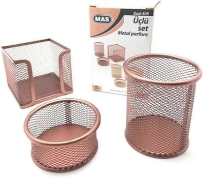 Bureau Organizer Set - Penhouder - Bureau Opruimen - Set van 3 - 10.5 cm Hoog - Rosé Goud