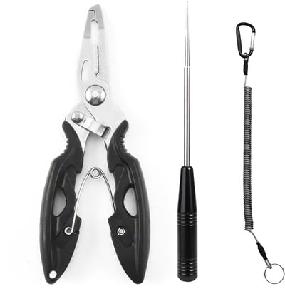 Dailygoods- Hengeltang Roestvrij Staal 12,5 cm - Multifunctionele Vistang - Slipvaste Handgreep - Anti-locking Koord - Geschikt voor Zoet/Zout Water - Ideaal voor Vissen